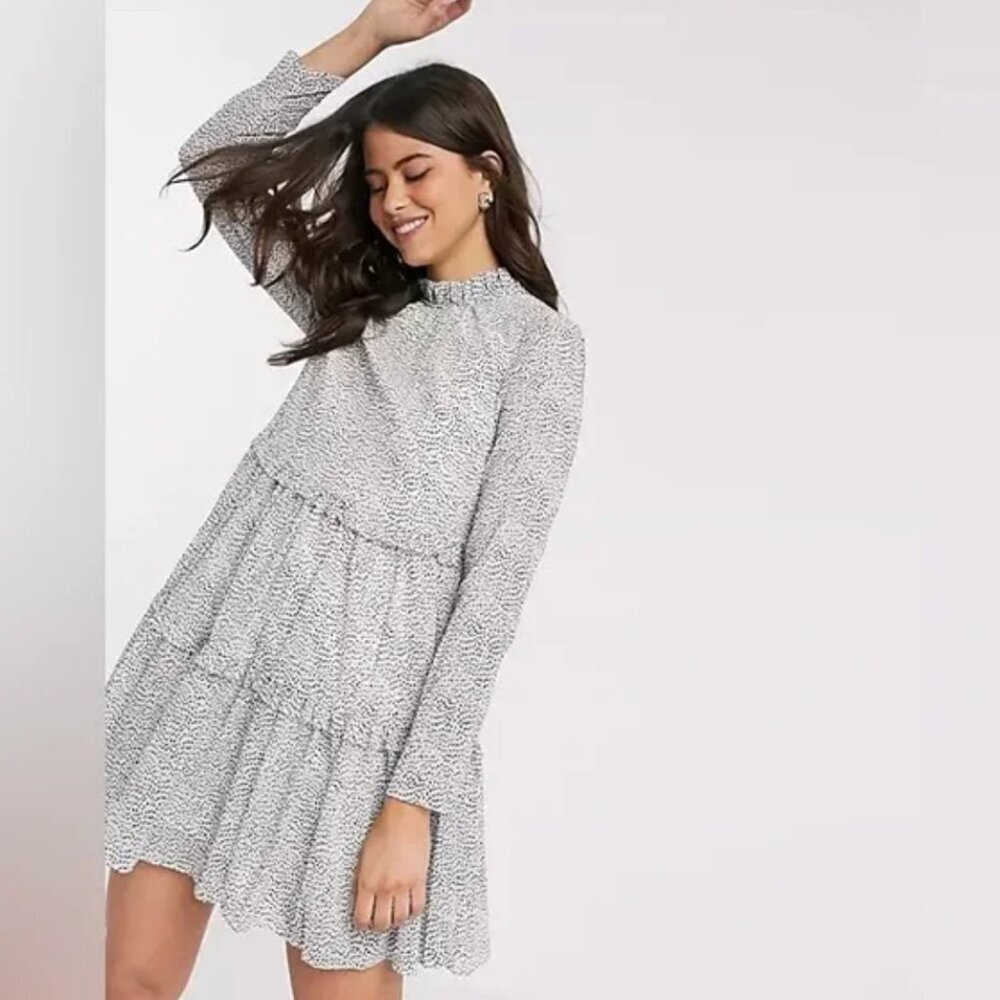 Ted Baker Phenia Spot Long Sleeve Tiered Ruffle Mini Polka Dot Dress 2 tiered